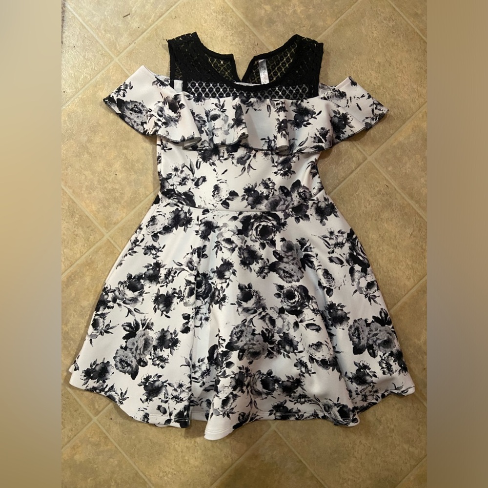 Floral Black and White Dress, Size 12